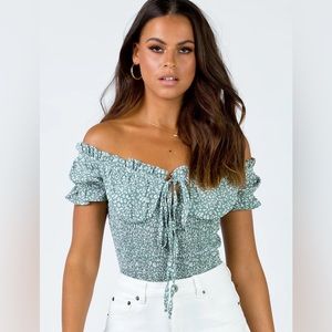 Princess Polly Asha Green Floral Bodysuit Size 10 NEW